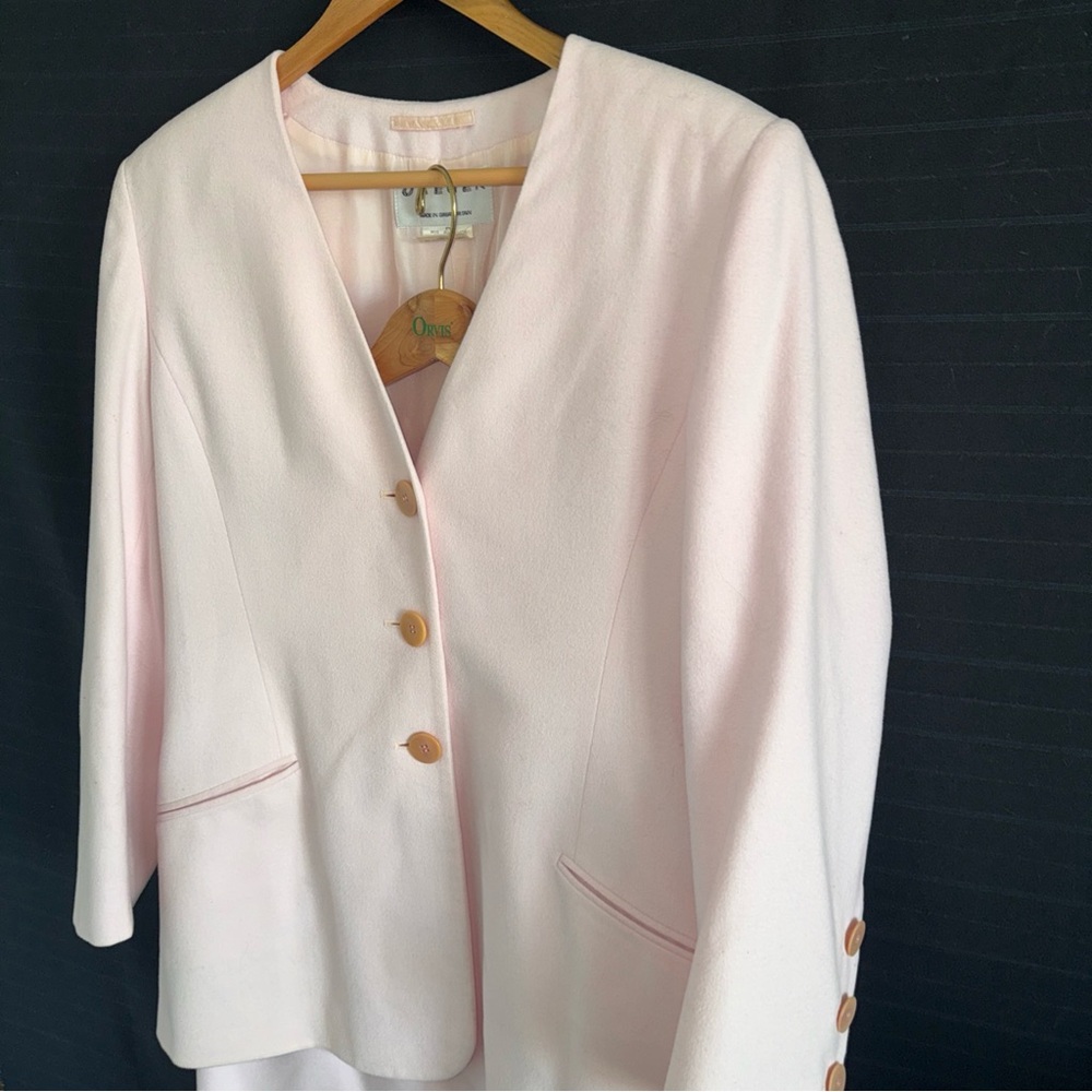 Jaegar Wool Silk Blend Pink 2 pc Skirt Suit Womens 10 Vintage British Luxury - Picture 2 of 16